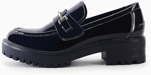 VETASTE Women's Platform Chunky Heel Loafers Slip on Business Casual Shoes | Classic Closed Round Toe, Lug Sole, Work Office Uniform Oxfords, Metal Chain in Saudi Arabia