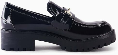 VETASTE Women's Platform Chunky Heel Loafers Slip on Business Casual Shoes | Classic Closed Round Toe, Lug Sole, Work Office Uniform Oxfords, Metal Chain in Saudi Arabia