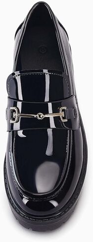 VETASTE Women's Platform Chunky Heel Loafers Slip on Business Casual Shoes | Classic Closed Round Toe, Lug Sole, Work Office Uniform Oxfords, Metal Chain in Saudi Arabia