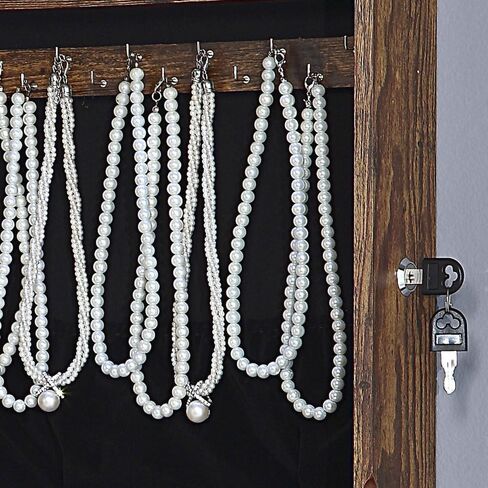 خزانة مجوهرات جيسار 6 مصابيح LED بمرآة، منظم خزانة مجوهرات مثبت على الحائط/الباب مع مرآة كاملة الطول، خزانة تخزين معلقة ذات سعة كبيرة قابلة للقفل، بطول 42.5 بوصة، درجان، 4 أرفف، أبيض in Kuwait