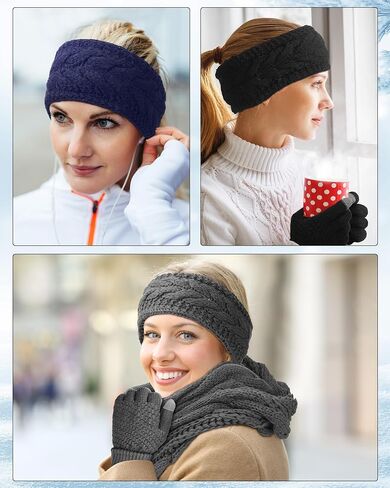 Suhine 18 Pcs Headband Glove Scarf Set Women's Cold Weather Sets, Include 6 Crochet Turban Headband Ear Warmer Headbands 6 Pairs Winter Touchscreen Gloves 6 Circle Loop Knitted Scarves for Daily Wear in Saudi Arabia