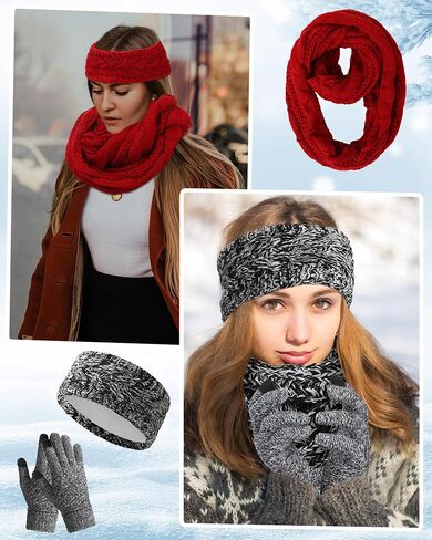 Suhine 18 Pcs Headband Glove Scarf Set Women's Cold Weather Sets, Include 6 Crochet Turban Headband Ear Warmer Headbands 6 Pairs Winter Touchscreen Gloves 6 Circle Loop Knitted Scarves for Daily Wear in Saudi Arabia