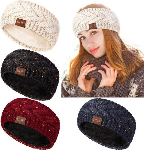 4 Pieces Women Winter Ear Warmer Headband Fleece Cable Knitted Headbands Soft Head Wrap for Cold Weather in Saudi Arabia
