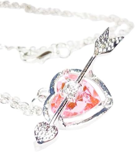 Women's Platinum Necklaces, Pink Love-Heart Gem Necklace for Wives, Girlfriends in Saudi Arabia