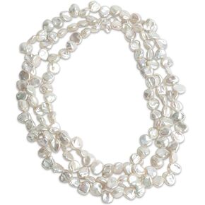 Secret & You Women's Pearl Necklace Strand Freshwater Cultured Baroque Keshi 120 cm long Baroque Keshi pearls from 7-9 to 10-11 mm Knotted every 4 pearls