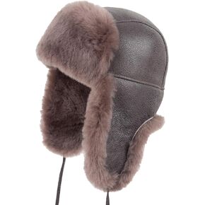 Zessano Leather Aviator Russian Ushanka Trapper Winter Fur Hat - Unisex Shearling 100% Leather Sheepskin Hats for Men Women in Kuwait