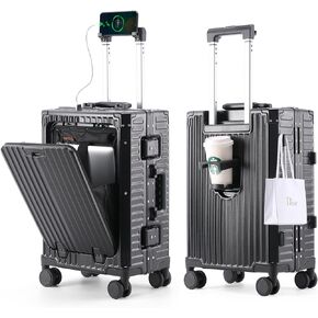 TLIPPY Carry On Luggage 22x14x9 Airline Approved - Luggage with Cup Holder, Front Pocket, USB Port, Aluminum Frame Carry On Suitcases with Spinner Wheels and TSA Lock(Grey, 20-lnch) in Saudi Arabia