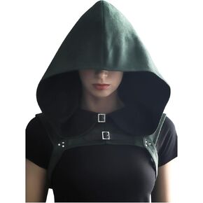 FURPHI Steampunk Rogue Medieval Hooded Cowl Hat Gothic Soft Faux Suede Cape Costume for Men Women Halloween
