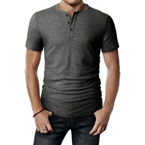 H2H Mens Casual Premium Slim Fit Henley T-Shirts Short Sleeve Lightweight in Kuwait