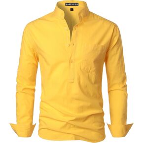 PARKLEES Men's Urban Stylish Casual Cotton Henley Neck Fitted Long Sleeve Shirt with Pocket