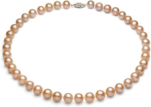 قلادة من لؤلؤ المياه العذبة الخوخي للنساء بمشبك من الفضة الإسترليني عالي الجودة AAAA (7.5-8 مم)، 17 بوصة - PremiumPearl in Kuwait