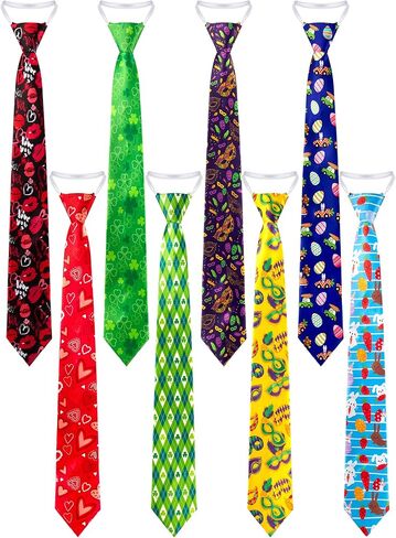 Cuffbow 8 قطع عيد الحب ربطة العنق شريط مطاطي الانتهاء عطلة التعادل للرجال النساء عيد القديس باتريك عيد الفصح ماردي غرا حزب الزي القلب أرنب شامروك قناع ربطات العنق in Kuwait