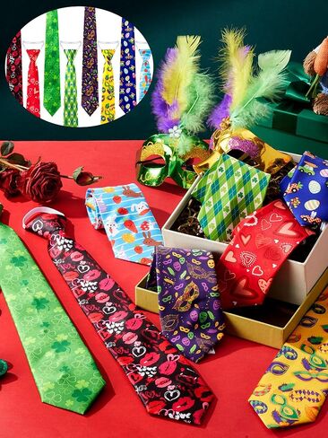 Cuffbow 8 قطع عيد الحب ربطة العنق شريط مطاطي الانتهاء عطلة التعادل للرجال النساء عيد القديس باتريك عيد الفصح ماردي غرا حزب الزي القلب أرنب شامروك قناع ربطات العنق in Kuwait