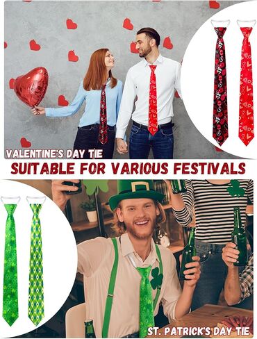 Cuffbow 8 قطع عيد الحب ربطة العنق شريط مطاطي الانتهاء عطلة التعادل للرجال النساء عيد القديس باتريك عيد الفصح ماردي غرا حزب الزي القلب أرنب شامروك قناع ربطات العنق in Kuwait