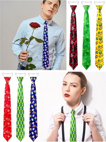 Cuffbow 8 قطع عيد الحب ربطة العنق شريط مطاطي الانتهاء عطلة التعادل للرجال النساء عيد القديس باتريك عيد الفصح ماردي غرا حزب الزي القلب أرنب شامروك قناع ربطات العنق in Kuwait