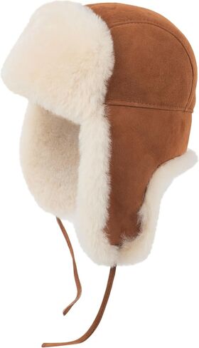 قبعة شتوية من الفرو من جلد الطيار الروسي Ushanka Trapper من Zessano - قبعات من جلد الغنم للجنسين بنسبة 100% للرجال والنساء in Kuwait