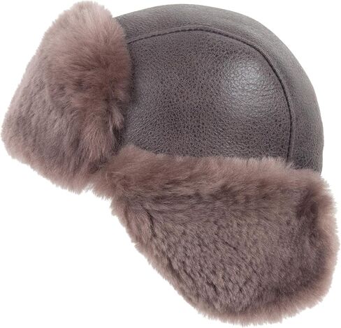 Zessano Leather Aviator Russian Ushanka Trapper Winter Fur Hat - Unisex Shearling 100% Leather Sheepskin Hats for Men Women in Kuwait