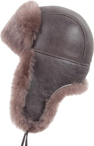 Zessano Leather Aviator Russian Ushanka Trapper Winter Fur Hat - Unisex Shearling 100% Leather Sheepskin Hats for Men Women in Kuwait