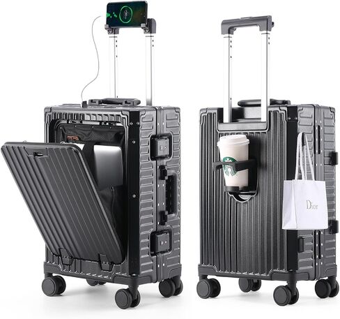 TLIPPY Carry On Luggage 22x14x9 Airline Approved - Luggage with Cup Holder, Front Pocket, USB Port, Aluminum Frame Carry On Suitcases with Spinner Wheels and TSA Lock(Grey, 20-lnch) in Saudi Arabia