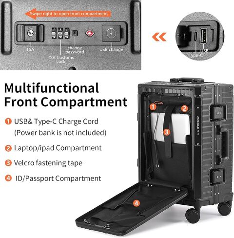 TLIPPY Carry On Luggage 22x14x9 Airline Approved - Luggage with Cup Holder, Front Pocket, USB Port, Aluminum Frame Carry On Suitcases with Spinner Wheels and TSA Lock(Grey, 20-lnch) in Saudi Arabia