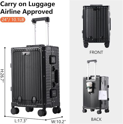 TLIPPY Carry On Luggage 22x14x9 Airline Approved - Luggage with Cup Holder, Front Pocket, USB Port, Aluminum Frame Carry On Suitcases with Spinner Wheels and TSA Lock(Grey, 20-lnch) in Saudi Arabia
