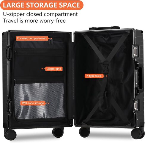 TLIPPY Carry On Luggage 22x14x9 Airline Approved - Luggage with Cup Holder, Front Pocket, USB Port, Aluminum Frame Carry On Suitcases with Spinner Wheels and TSA Lock(Grey, 20-lnch) in Saudi Arabia