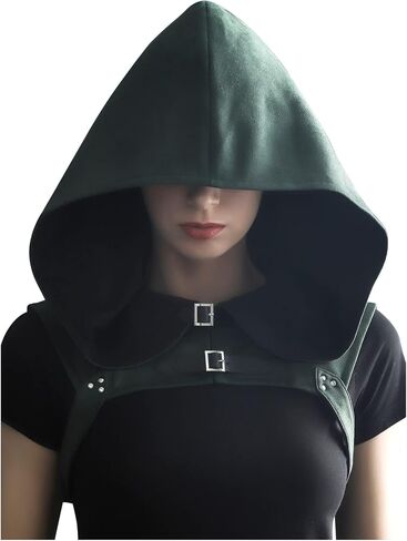 FURPHI Steampunk Rogue Medieval Hooded Cowl Hat Gothic Soft Faux Suede Cape Costume for Men Women Halloween in Kuwait