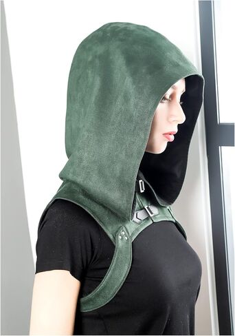 FURPHI Steampunk Rogue Medieval Hooded Cowl Hat Gothic Soft Faux Suede Cape Costume for Men Women Halloween in Kuwait