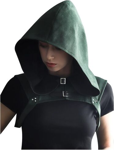 FURPHI Steampunk Rogue Medieval Hooded Cowl Hat Gothic Soft Faux Suede Cape Costume for Men Women Halloween in Kuwait