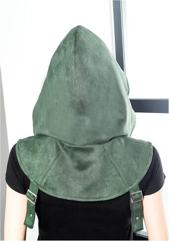 FURPHI Steampunk Rogue Medieval Hooded Cowl Hat Gothic Soft Faux Suede Cape Costume for Men Women Halloween in Kuwait