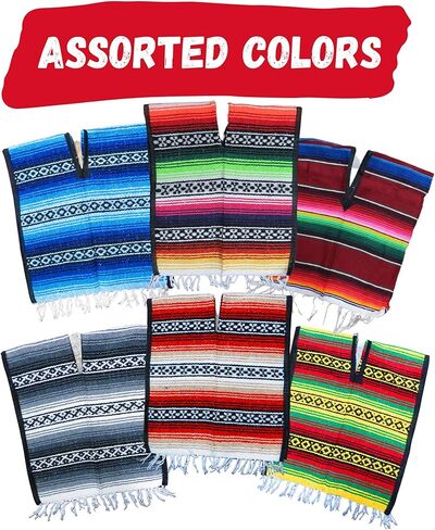 Needzo Authentic Traditional Mexican Poncho for Men and Women, Unisex Multi Colored Falsa Ponchos with Fringe on Bottom, One Size Fits Most Adults, Assorted Colors in Saudi Arabia
