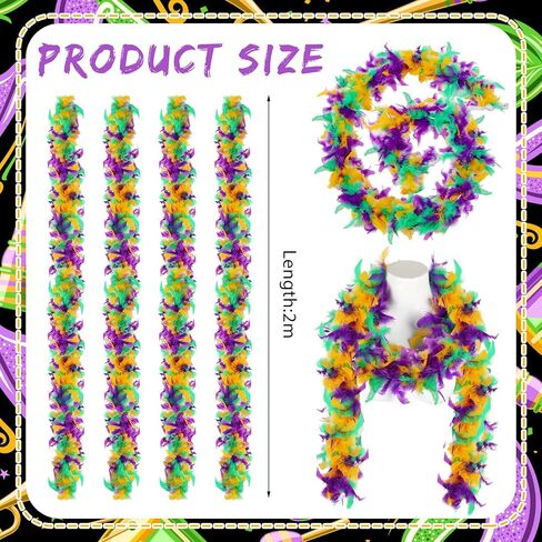 Mardi Gras Peacock Feather Fascinator and Chandelle Feather Boa Decorative Feather Headpiece Indian Headdress Carnival Costume Feather Boas for Party Dress up Mardi Gras Accessories, Multicolor, One in Kuwait
