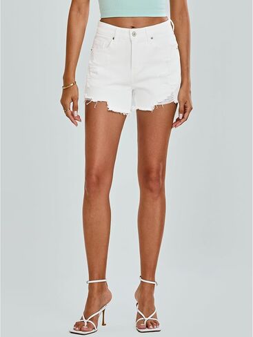 luvamia Jean Shorts for Women High Waisted Stretchy Distressed Denim Shorts Ripped Frayed Raw Hem Summer Casual Shorts in Saudi Arabia