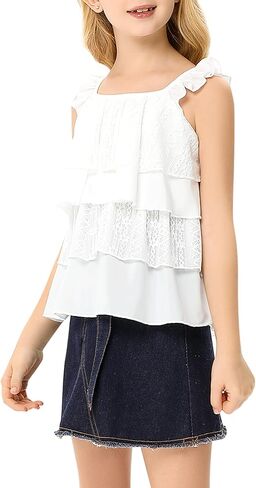 بلوزة صيفية للفتيات من Kukume ذات طبقات مكشكشة كاجوال وفضفاضة مناسبة لعمر 3-12 سنة in Kuwait