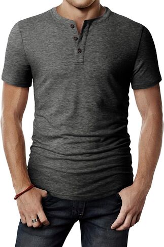 H2H Mens Casual Premium Slim Fit Henley T-Shirts Short Sleeve Lightweight in Kuwait