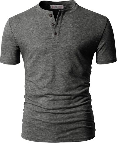 H2H Mens Casual Premium Slim Fit Henley T-Shirts Short Sleeve Lightweight in Kuwait
