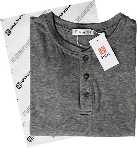 H2H Mens Casual Premium Slim Fit Henley T-Shirts Short Sleeve Lightweight in Kuwait