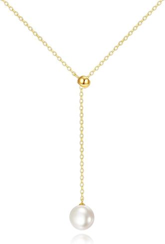 قلادات إنفينيتي من اللؤلؤ الذهبي عيار 14 قيراط للنساء (8 مم لؤلؤ المياه العذبة AAA)، قلادة هدايا من الذهب الحقيقي لأمها 16 بوصة - 18 بوصة in Kuwait