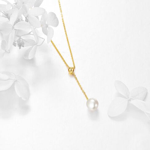 قلادات إنفينيتي من اللؤلؤ الذهبي عيار 14 قيراط للنساء (8 مم لؤلؤ المياه العذبة AAA)، قلادة هدايا من الذهب الحقيقي لأمها 16 بوصة - 18 بوصة in Kuwait