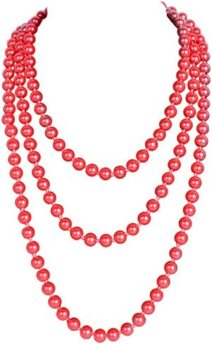 1920s Pearls Necklace Long Fake Pearls Necklace Retro Vintage Imitation Pearls Layered Necklace Pearl Strand Costume Jewelry for Women Girls in Kuwait