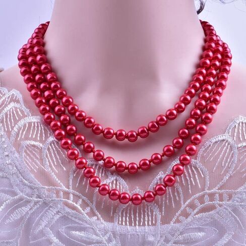 1920s Pearls Necklace Long Fake Pearls Necklace Retro Vintage Imitation Pearls Layered Necklace Pearl Strand Costume Jewelry for Women Girls in Kuwait