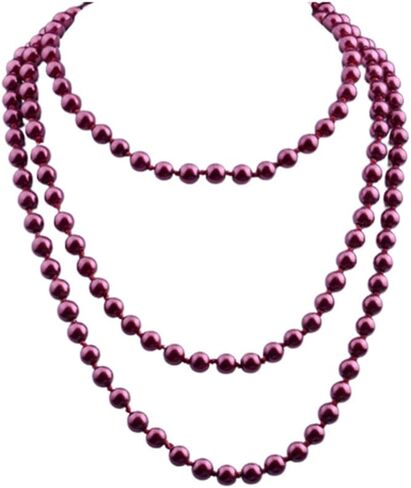 1920s Pearls Necklace Long Fake Pearls Necklace Retro Vintage Imitation Pearls Layered Necklace Pearl Strand Costume Jewelry for Women Girls in Kuwait