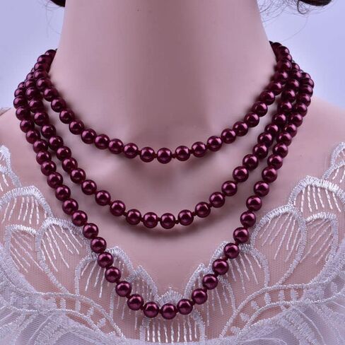 1920s Pearls Necklace Long Fake Pearls Necklace Retro Vintage Imitation Pearls Layered Necklace Pearl Strand Costume Jewelry for Women Girls in Kuwait