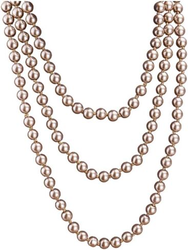 1920s Pearls Necklace Long Fake Pearls Necklace Retro Vintage Imitation Pearls Layered Necklace Pearl Strand Costume Jewelry for Women Girls in Kuwait