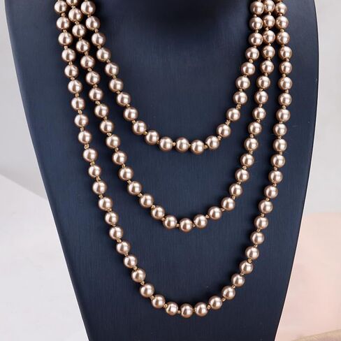 1920s Pearls Necklace Long Fake Pearls Necklace Retro Vintage Imitation Pearls Layered Necklace Pearl Strand Costume Jewelry for Women Girls in Kuwait