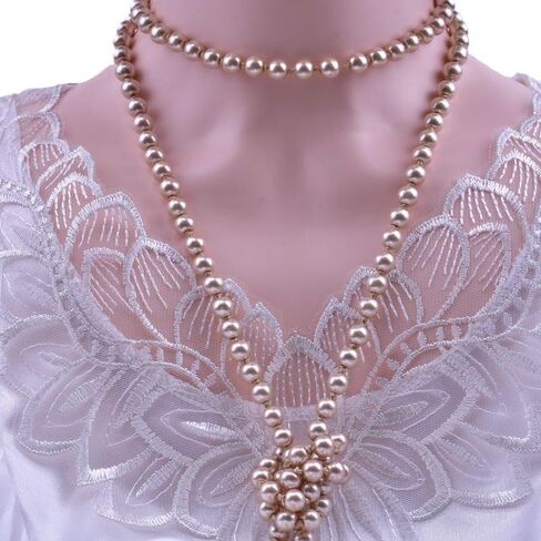1920s Pearls Necklace Long Fake Pearls Necklace Retro Vintage Imitation Pearls Layered Necklace Pearl Strand Costume Jewelry for Women Girls in Kuwait