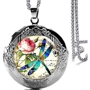 DianaL Boutique Silver Tone Beautiful Dragonfly Locket Pendant Necklace 24" Stainless Steel Chain in Saudi Arabia