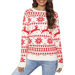 سارين ماثيوز سانتا البلوزات للنساء كم طويل فضفاض دافئ متماسكة البلوز عطلة قبيحة عيد الميلاد الرنة سترة in Kuwait