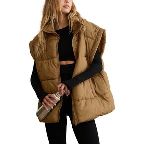 Daacee Women's Oversized Puffer Vest Lightweight Warm Cap Sleeve Puffy Bubble Outerwear Vests with Pockets