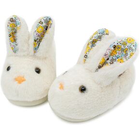 techcity Toddler Boys Girls Fuzzy Fluffy Slippers Cute Animal Winter Warm Shoes with 3D Bunny Design House Home Indoor Plush Fur Shoes